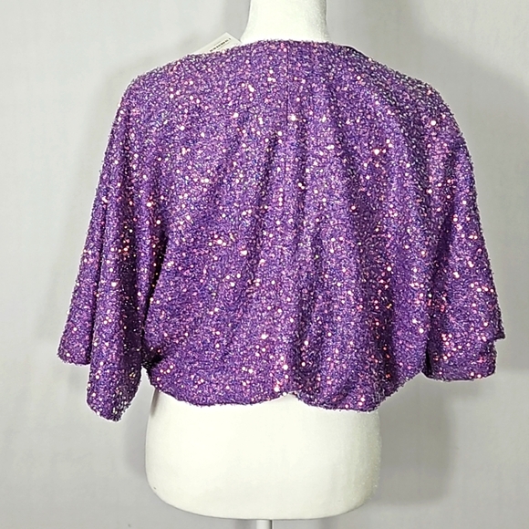 Boutique Women's Purple Sequined Batwing Sequined Blouse Top L - Picture 6 of 8
